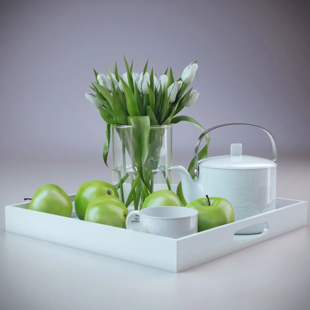 decoration – Flowers on a tray 3D Model