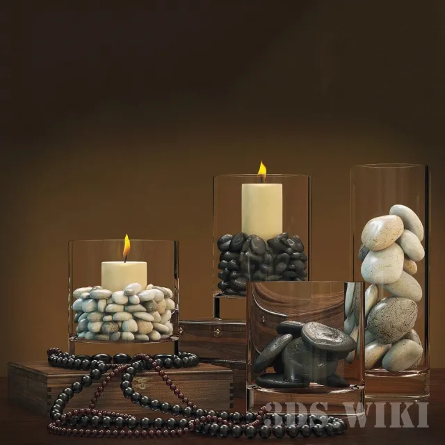decoration – Glasses with candles and decorative elements 3D Model