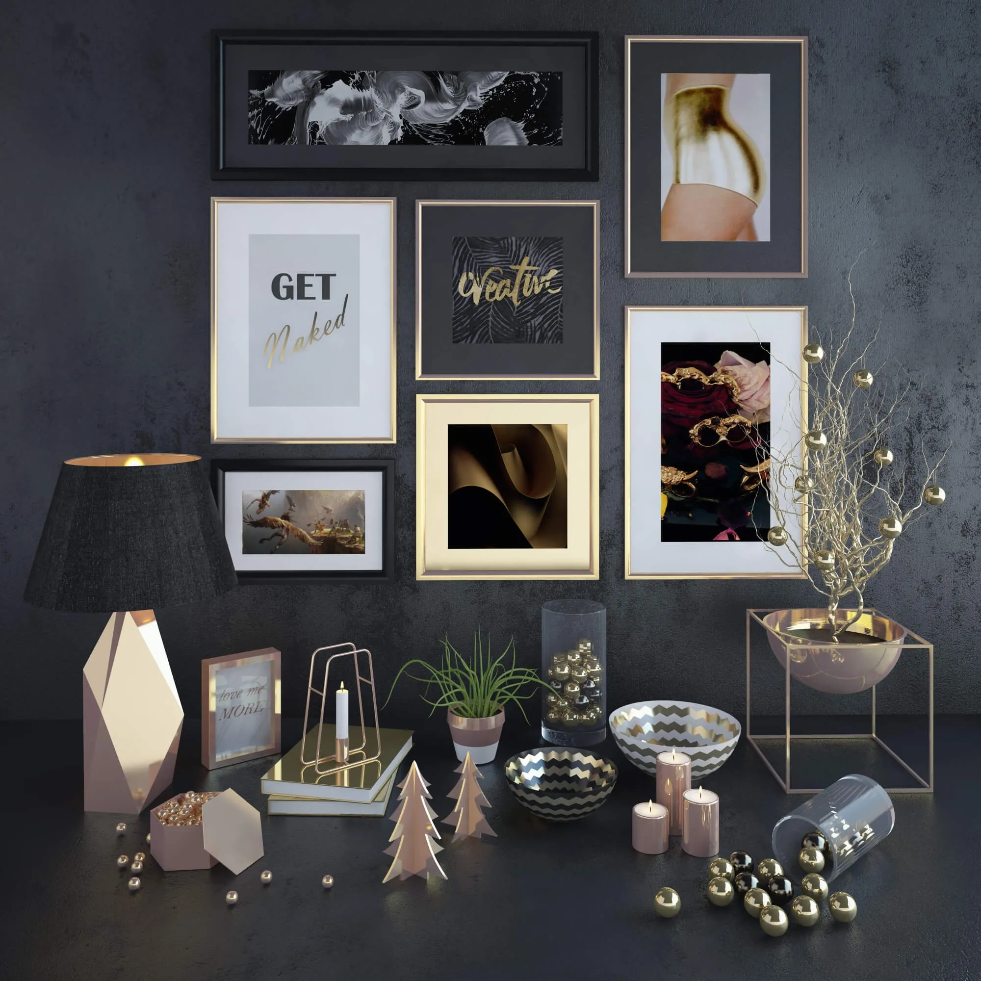 decoration – Gold Decorative Set 2 3D Model