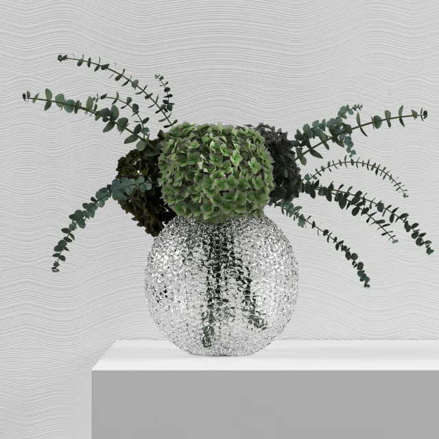 decoration – Green hydrangeas with eucaliptus in a vase 3D Model