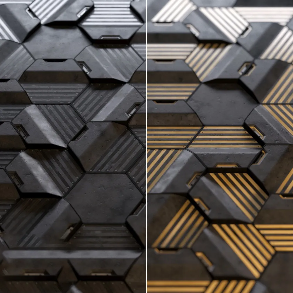 decoration – Hexagonal wall panels made of wood and concrete 3D Model