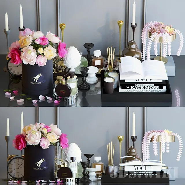 decoration – Interior decor set – flowers perfume and candles 3D Model