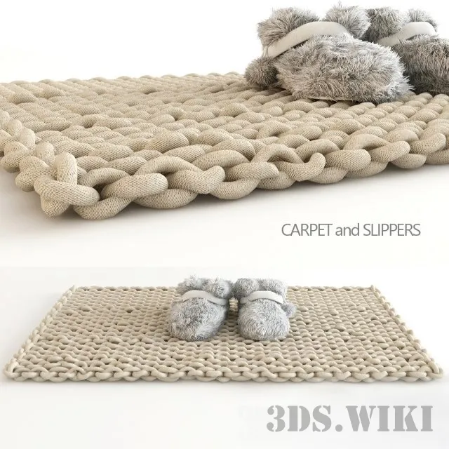 decoration – Knitted rug and fluffy slippers 3D Model decoration – Knitted rug and fluffy slippers 3D Model