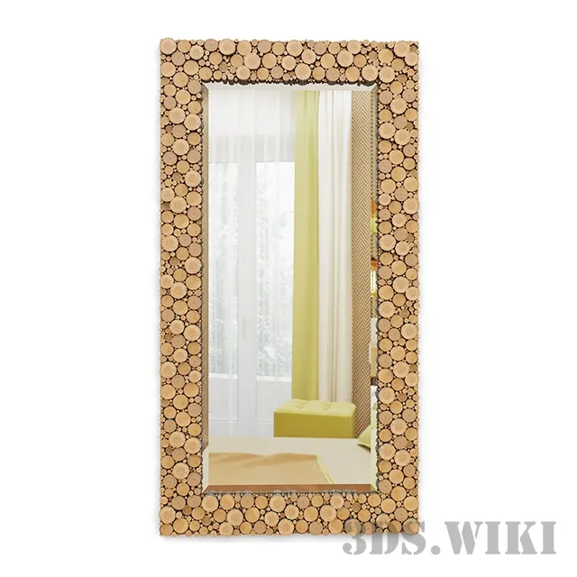 decoration – Large mirror with wooden frame 3D Model