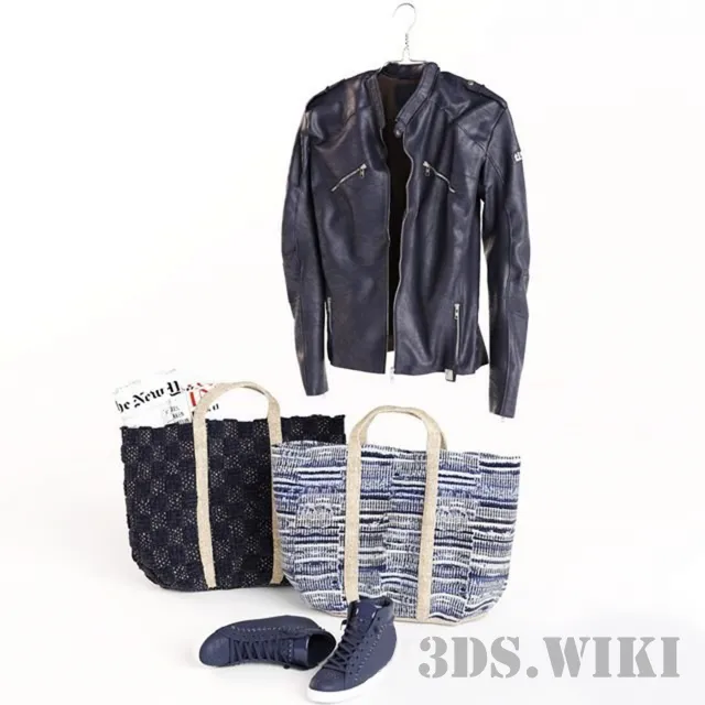 decoration – Leather Jacket Bags and Sneakers 3D Model