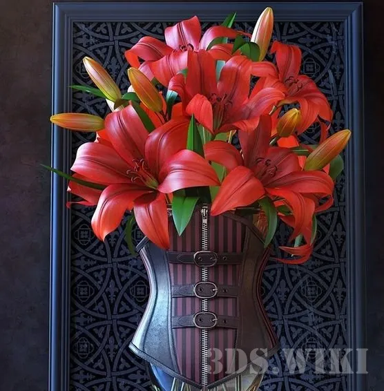 decoration – Lilies in a vase with a corset 3D Model decoration – Lilies in a vase with a corset 3D Model