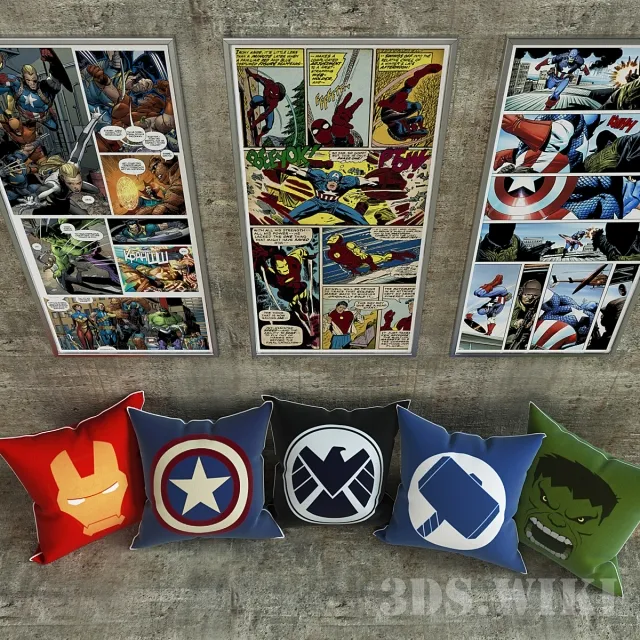 decoration – Marvel baby pillows and posters 3D Model decoration – Marvel baby pillows and posters 3D Model