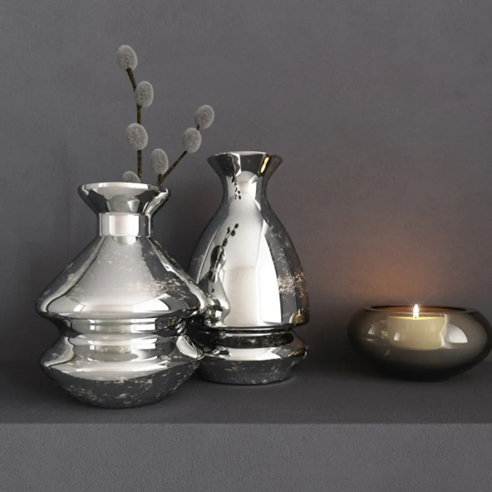 decoration – Metal vases and candlestick 3D Model