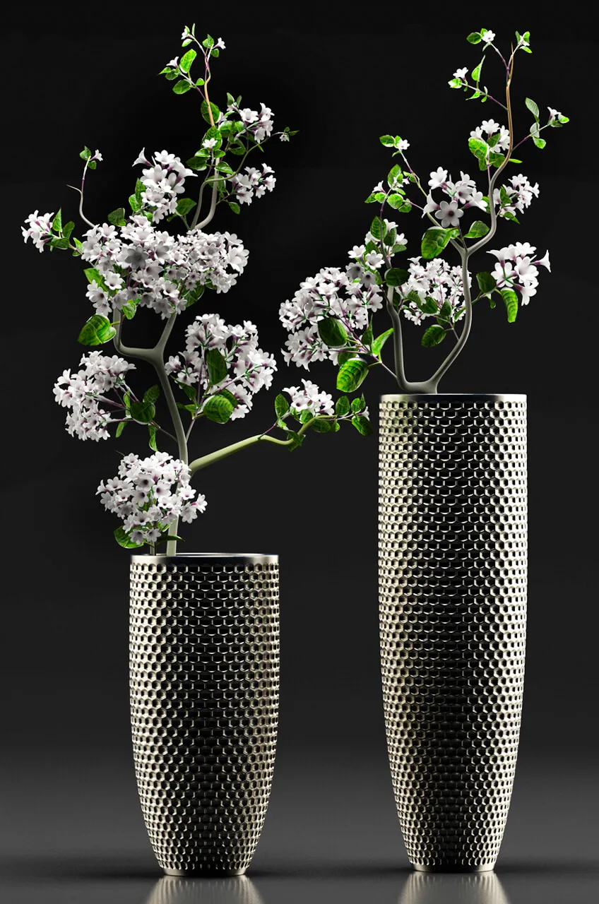 decoration – Metallic vases with flowers 3D Model