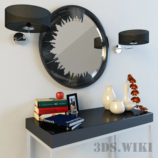 decoration – Mirror plant vases lamps and books 3D Model