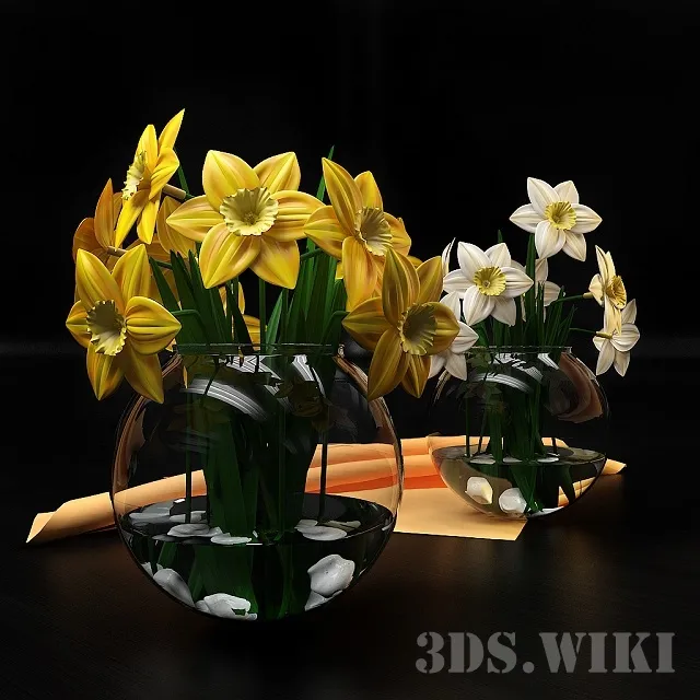decoration – Narcissus Flowers in Beautiful Jars 3D Model