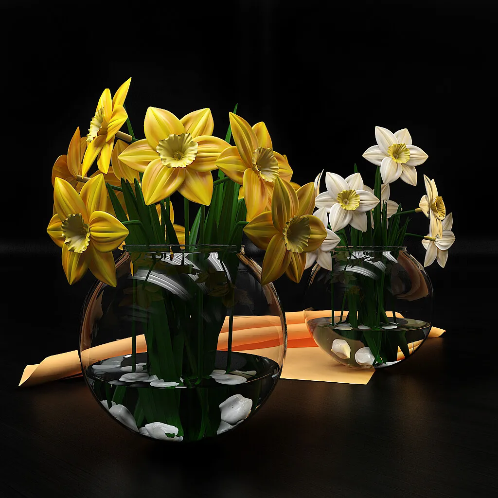 decoration – Narcissus in a vase 002 3D Model