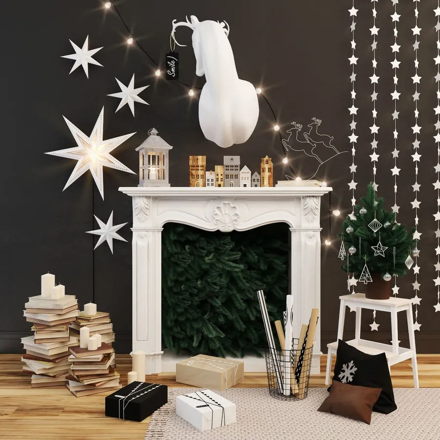 decoration – New Year’s fireplace with decor 3D Model