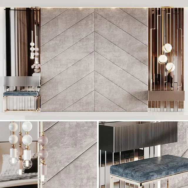 Decoration of a beige headboard with side tables and light 3D Model Decoration of a beige headboard with side tables and light 3D Model