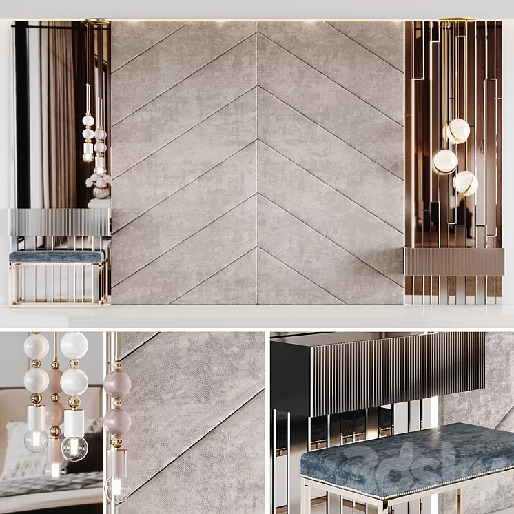 Decoration of a beige headboard with side tables and light 3D Model Decoration of a beige headboard with side tables and light 3D Model