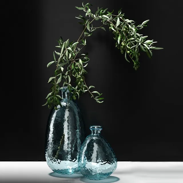 decoration – Olive branch in vase 3D Model