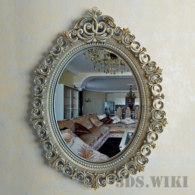 decoration – Oval mirror in a beautiful frame 3D Model