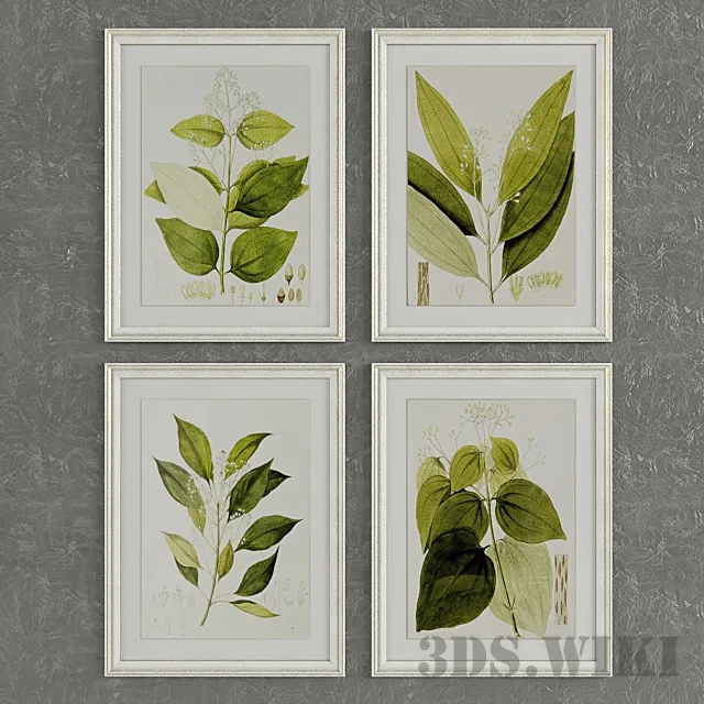 decoration – Pictures of leaves in beautiful frames 3D Model