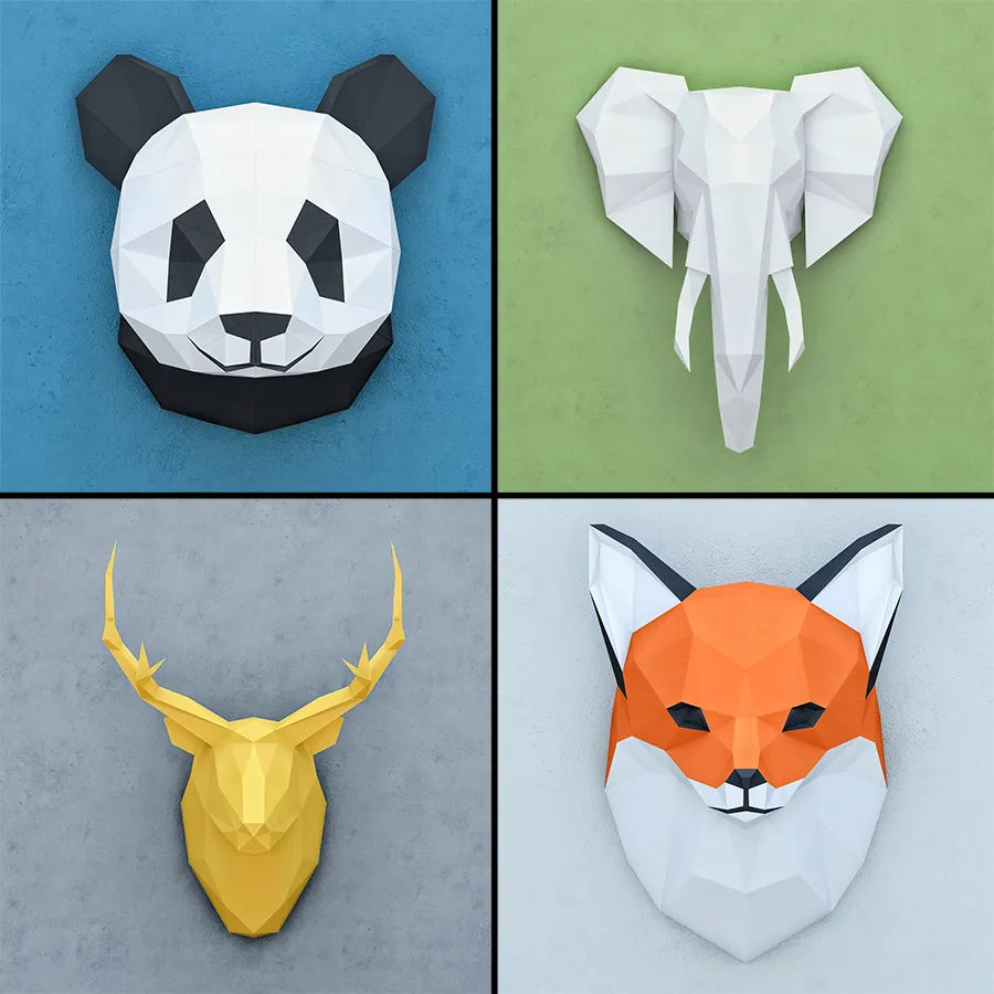 decoration – Pictures of paper animal  heads 3D Model