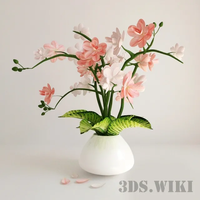 decoration – Pink- white flower in a pot 3D Model