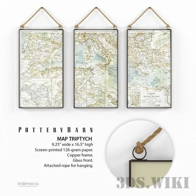 decoration – Pottery Barn MAP TRIPTYCH 3D Model