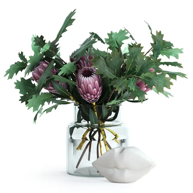 decoration – Protea and  Oak leaves 3D Model