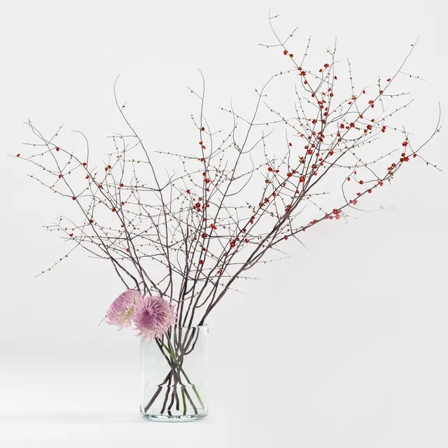 decoration – Prunus branches and chrysanthemums 3D Model
