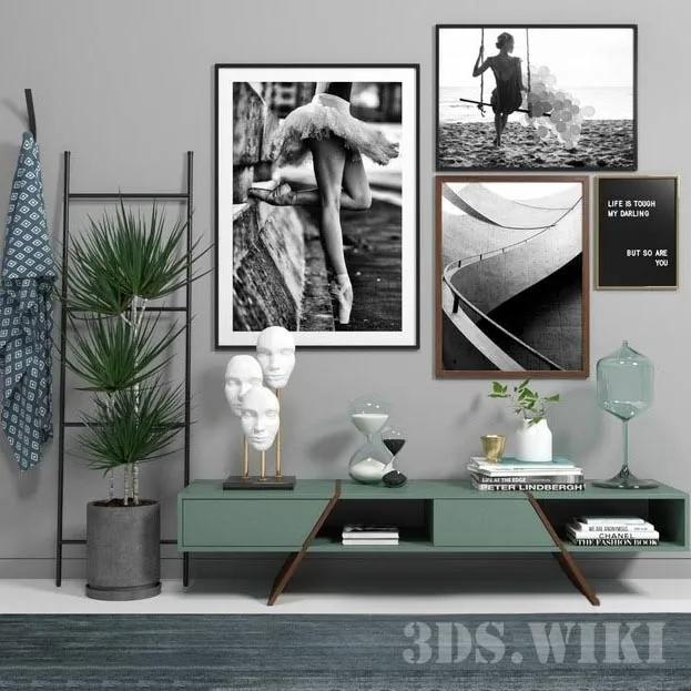 decoration – Scandinavian set with nightstand Ray 3D Model