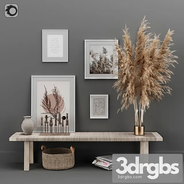 Decoration set 02 pampas & console 3D Model Download