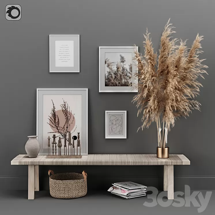 Decoration Set 02 pampas & Console 3D Model