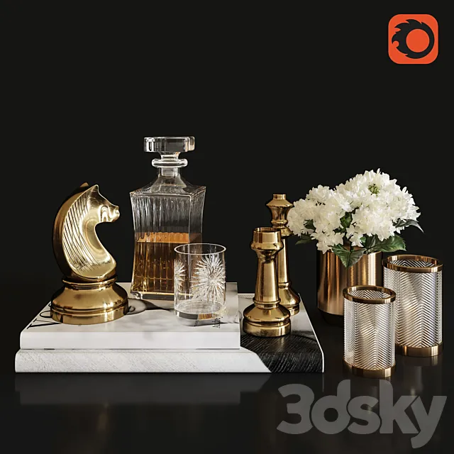 Decoration Set 27 Chess Liquor and Hydrandgea 3DModel Decoration Set 27 Chess Liquor and Hydrandgea 3DModel