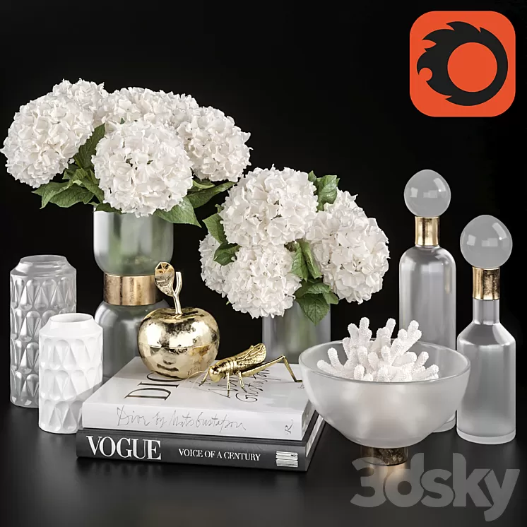 Decoration Set 32 frozen glass and Hydrangea 3D Model