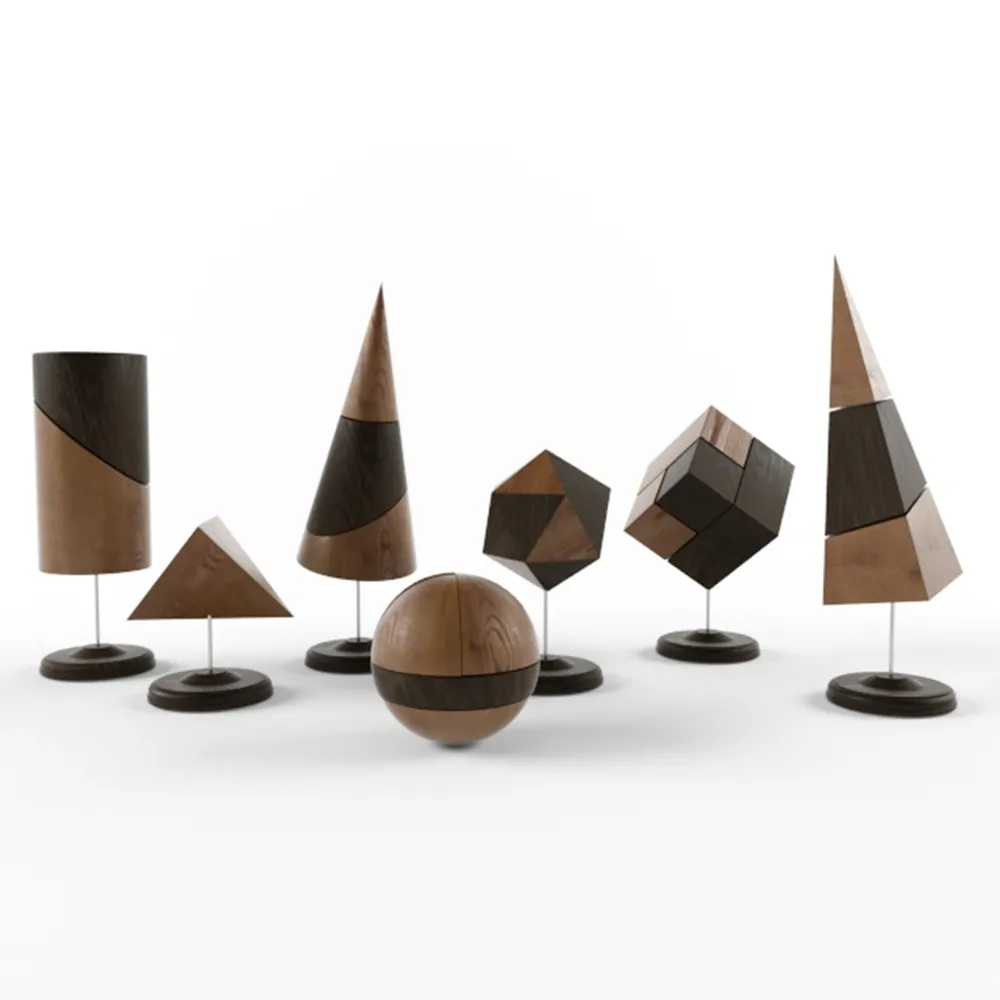 decoration – Set of carved wooden geometric shapes 3D Model