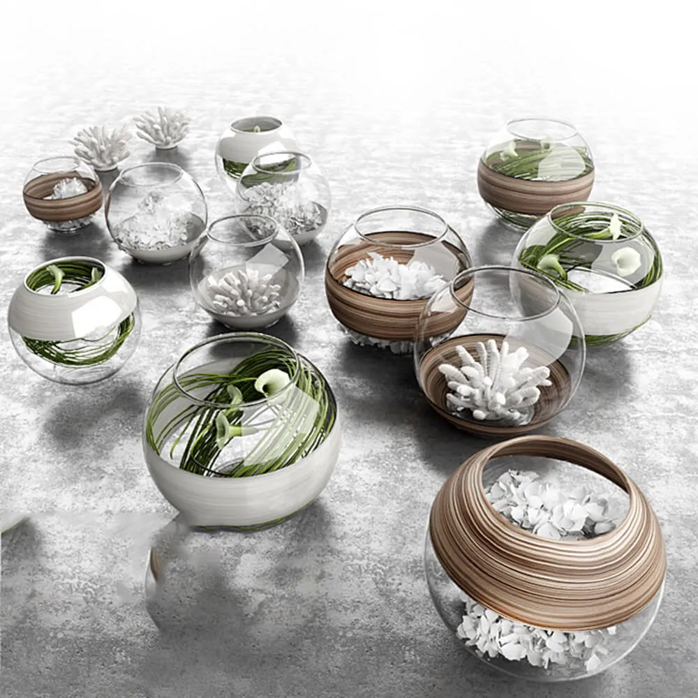 decoration – Set of vases with plants 3D Model