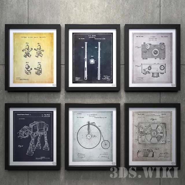 decoration – Set of wall technical pictures 3D Model