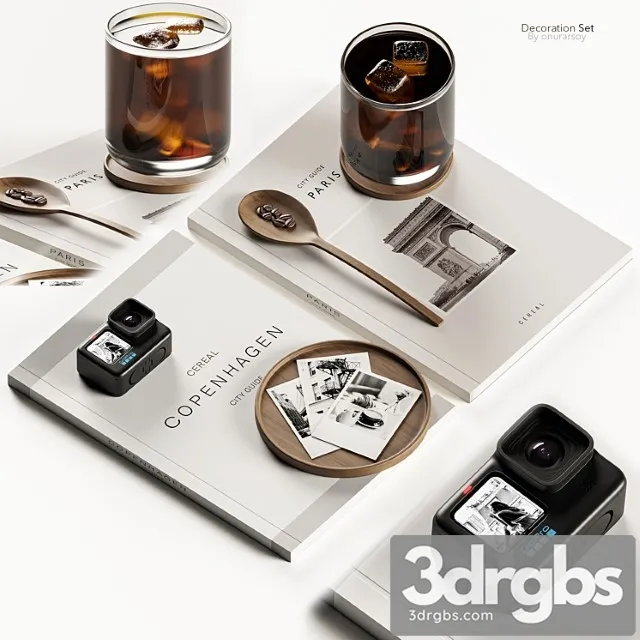Decoration set with Books and Coffee 3D Model Download