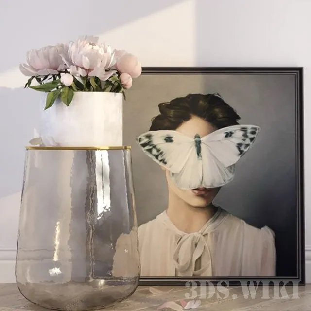 decoration – Set with peonies 3D Model