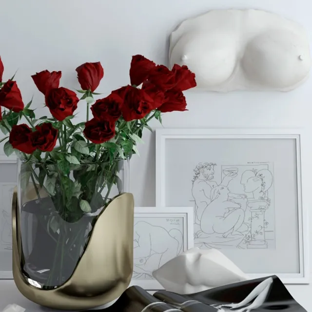 decoration – Set with roses marble bust and lips 3D Model