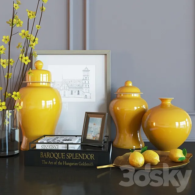 Decoration set yellow vases 3DModel Decoration set yellow vases 3DModel