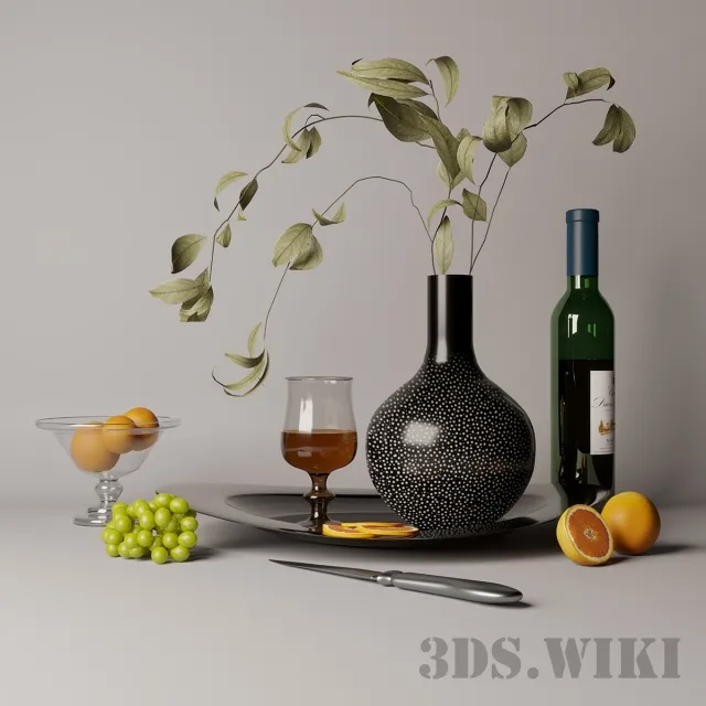 decoration – Still life with fruits dishes and cognac 3D Model