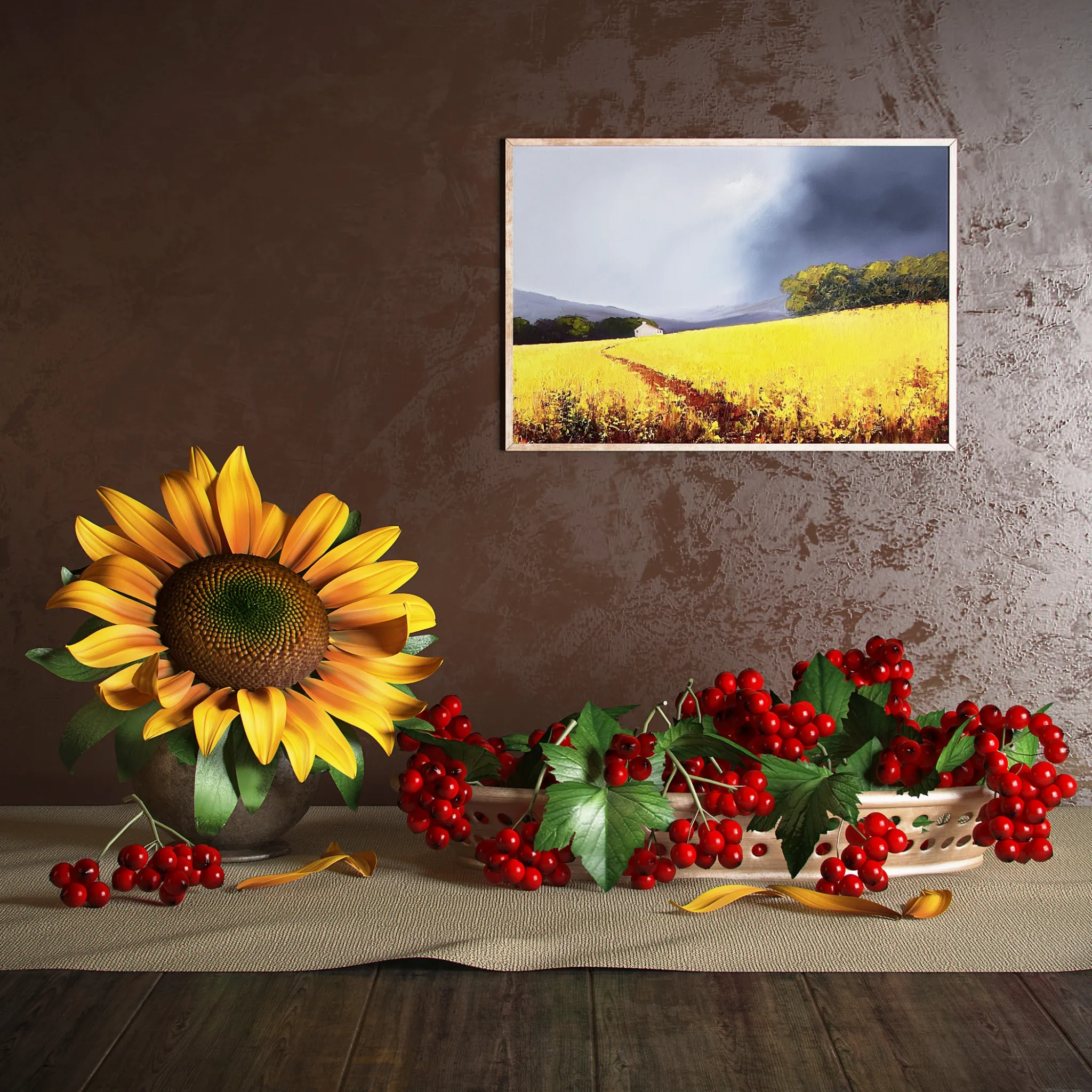 decoration – Sunflower and currants Still life 3D Model