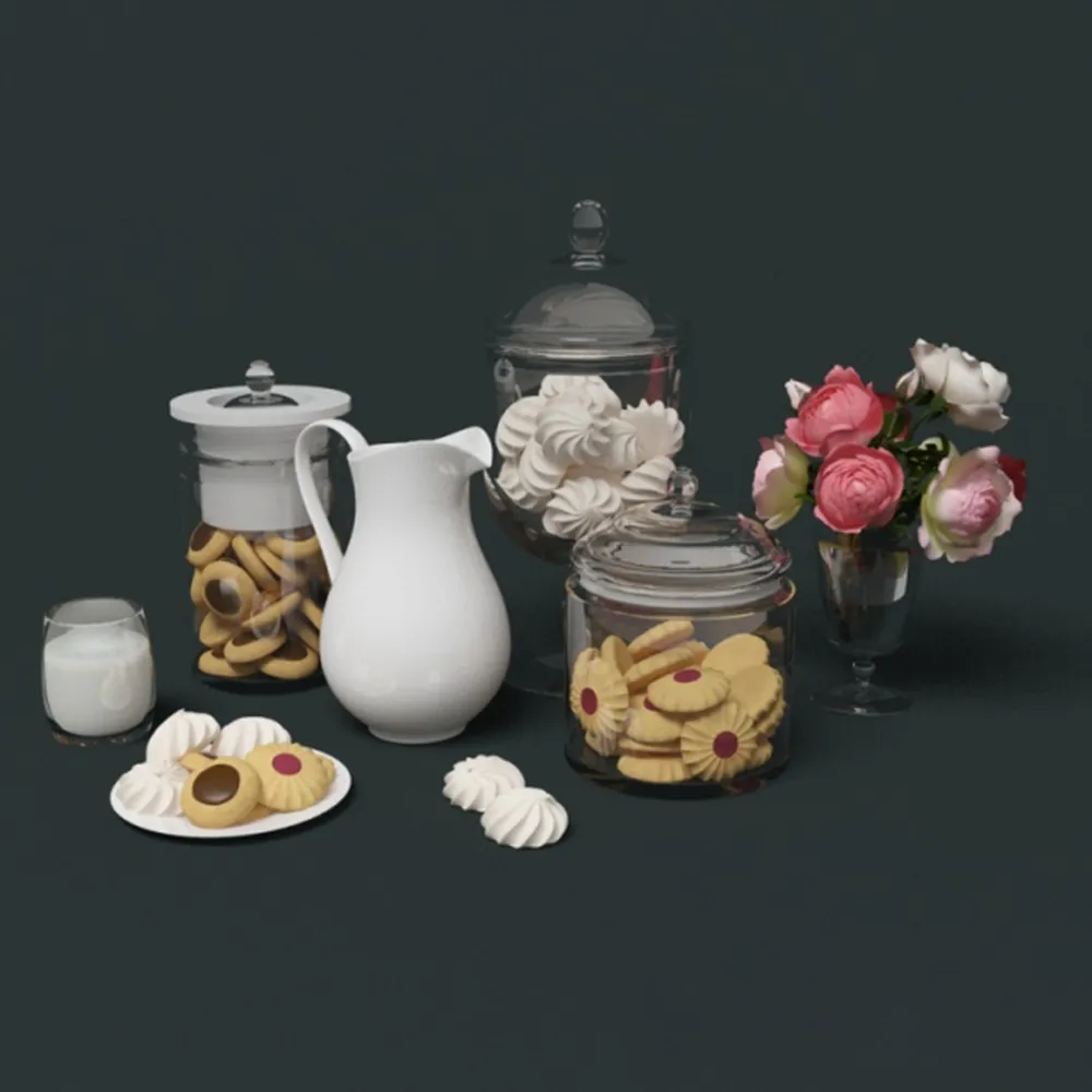 decoration – Sweets milk and flowers 3D Model