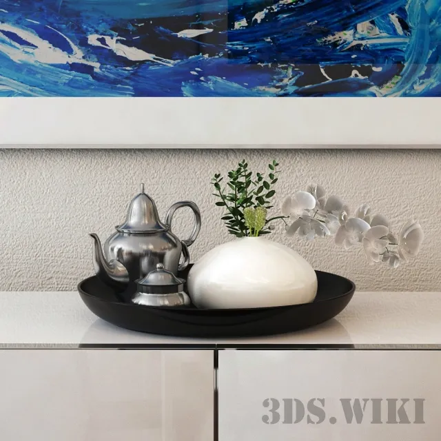 decoration – Tea set with flower 3D Model