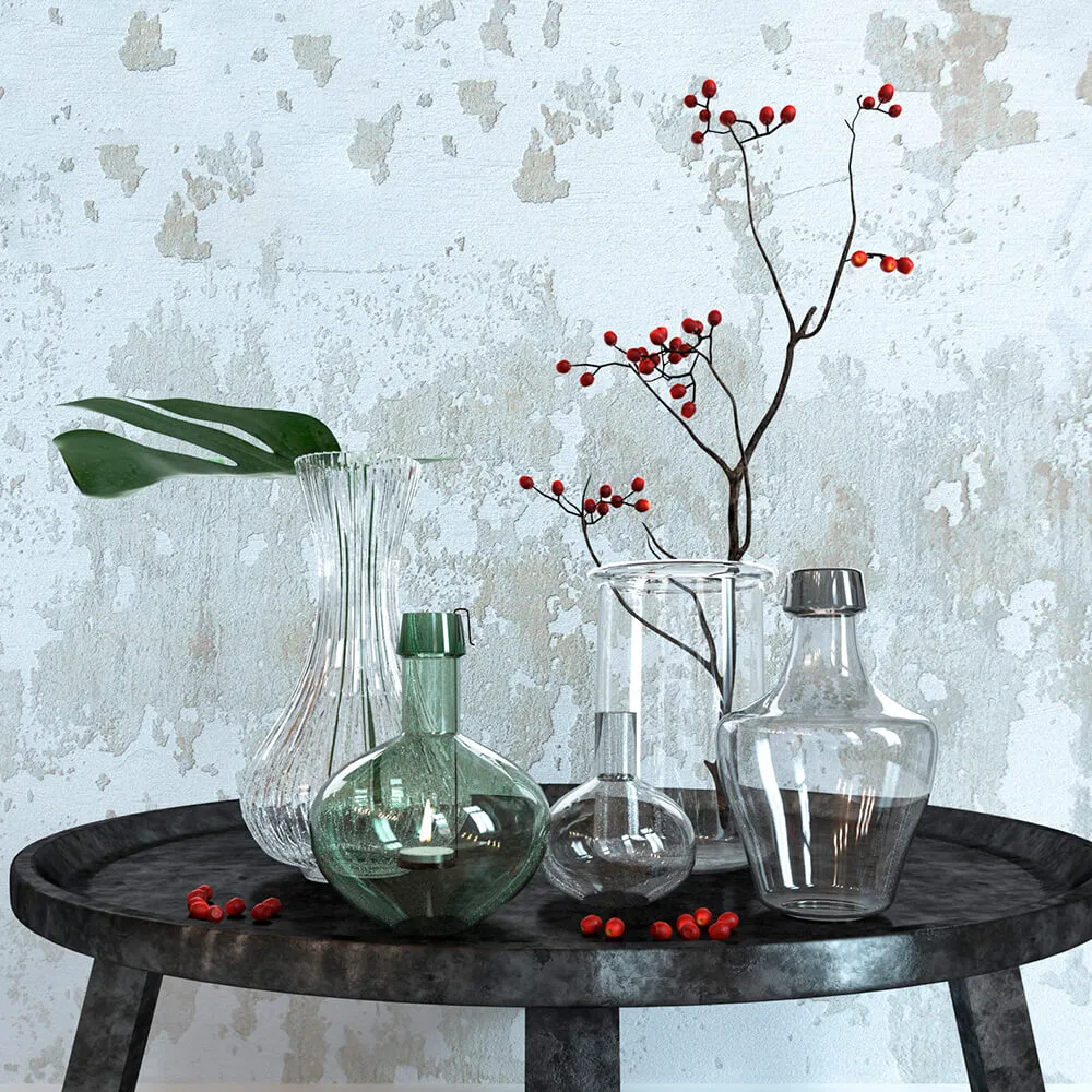 decoration – Transparent glass vases and plant 3D Model
