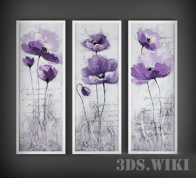 decoration – Triptych with lilac poppies 3D Model