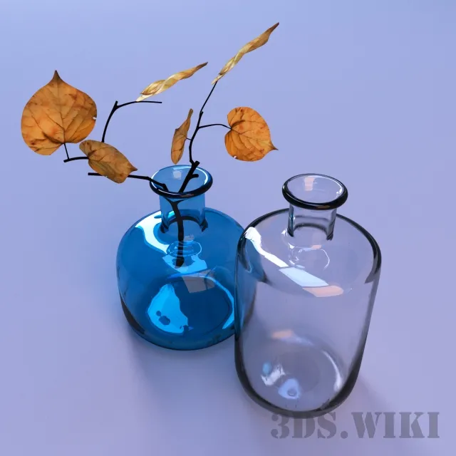 decoration – Vases / flasks and autumn tree leaves 3D Model