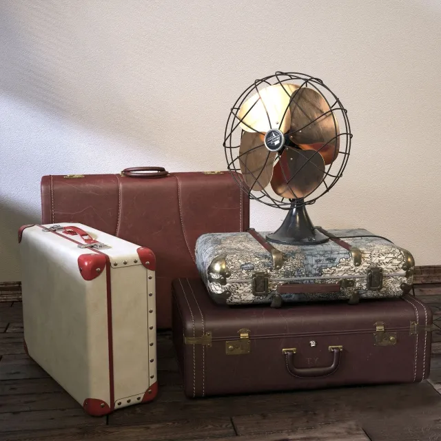 decoration – Vintage Fan & Suitcases 3D Model decoration – Vintage Fan & Suitcases 3D Model