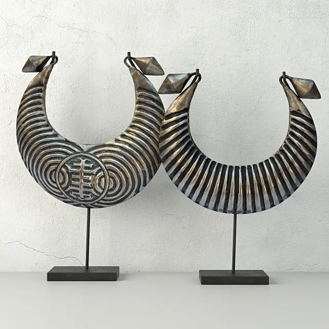 decoration – Vintage Tribal Metal Necklaces on Stand 3D Model