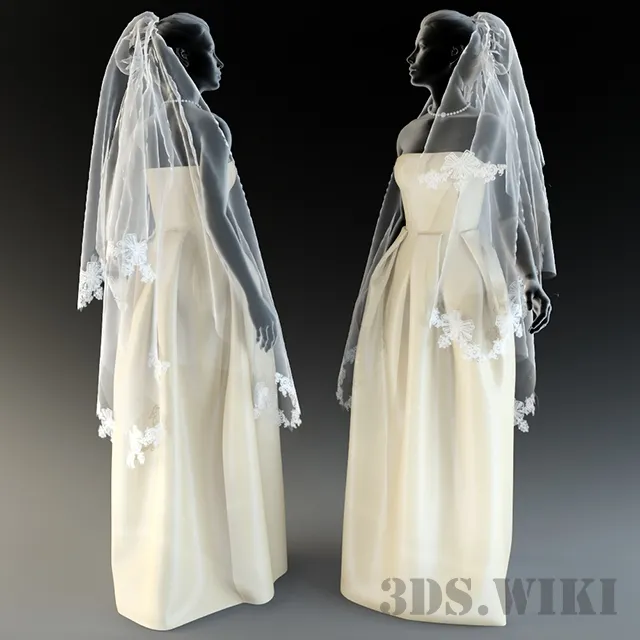 decoration – Wedding dress with veil 3D Model