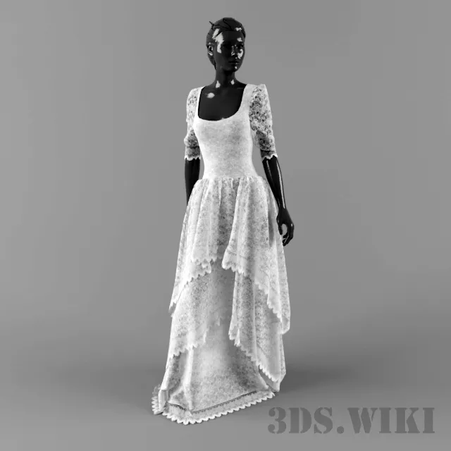 decoration – White lace dress 3D Model